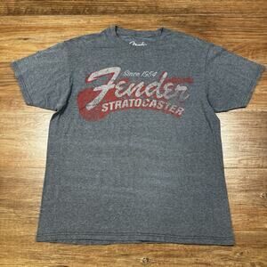 Fender Since 1954 Stratocaster T Shirt Men’s Large Gray Distressed Guitar Tee